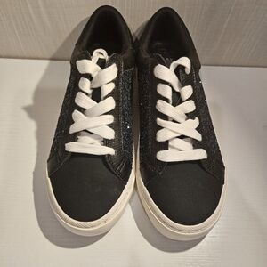 NWOT A Brand New Day Black Leather Sequin Sneakers. Women Size 6.5